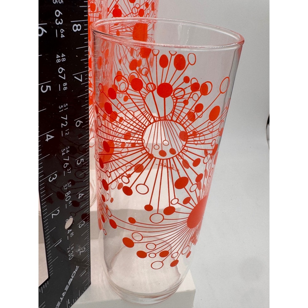 8 Vintage D Campbell Atomic Starburst Orange Glass Tumblers MCM Highball Set - Picture 6 of 8
